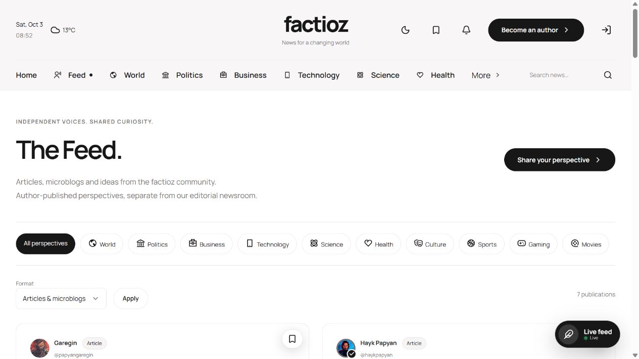 Factioz — The community feed